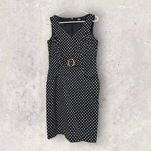 Tahari Polka Dot Sleeveless Blue White Midi Cocktail Dress • Size 8